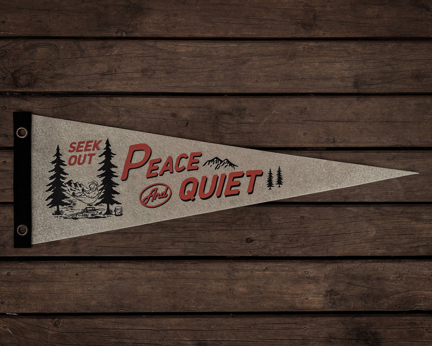 Sleepy Pines X Dusty Pennants Collab Pennant | seek peace and quiet | Felt pennant flag banner | limited edition wall hanging