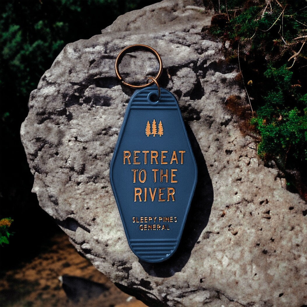 Retreat to the river Vintage Motel Keychain