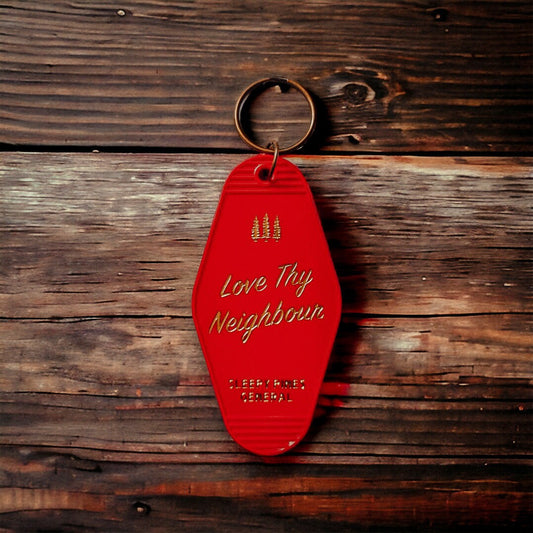 Love Thy Neighbour Vintage Motel Keychain