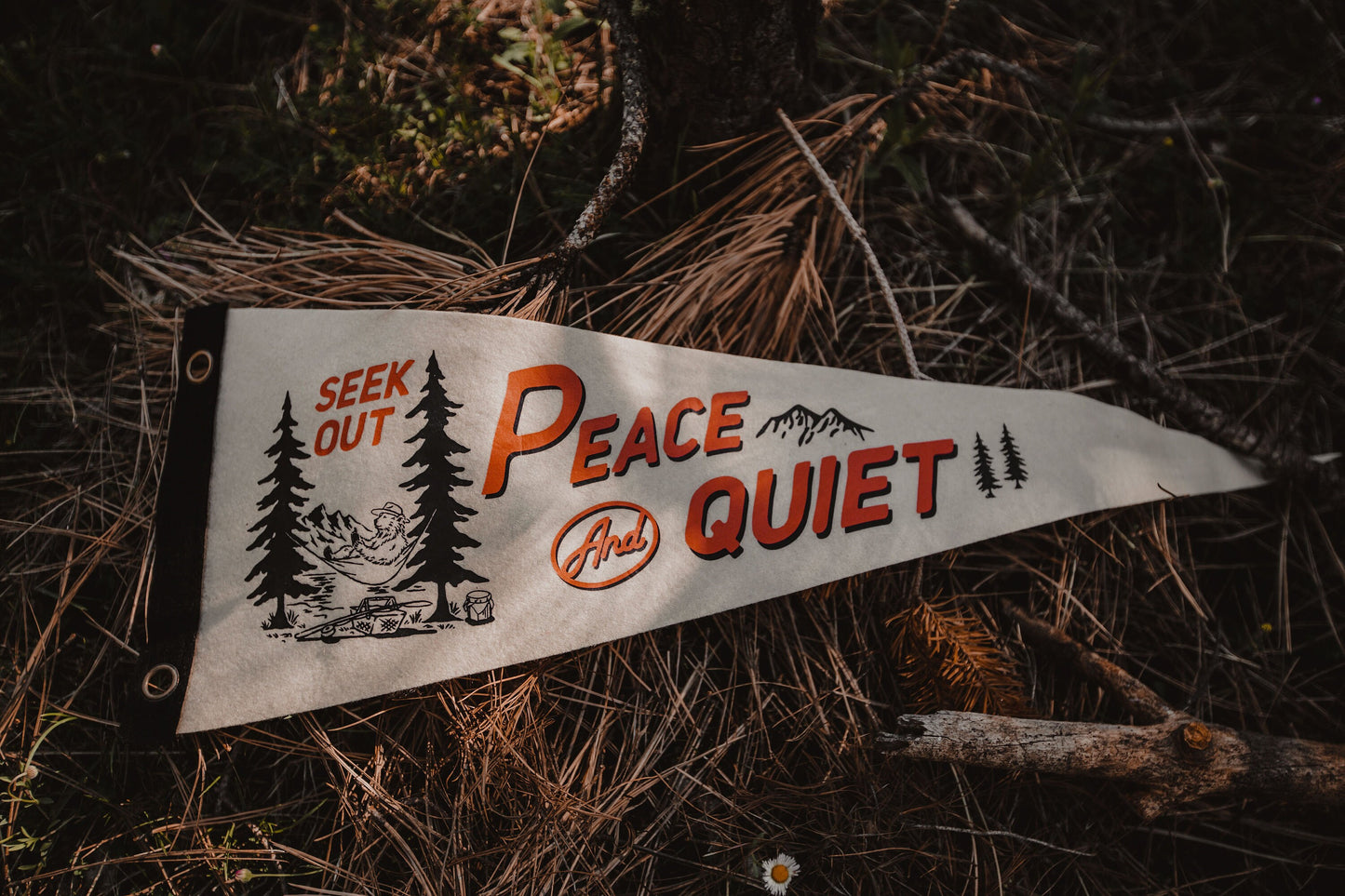 Sleepy Pines X Dusty Pennants Collab Pennant | seek peace and quiet | Felt pennant flag banner | limited edition wall hanging