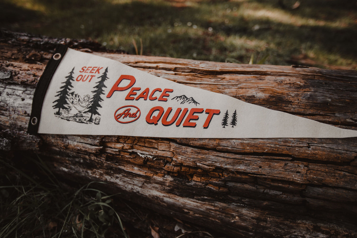 Sleepy Pines X Dusty Pennants Collab Pennant | seek peace and quiet | Felt pennant flag banner | limited edition wall hanging