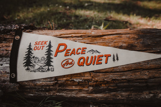 Sleepy Pines X Dusty Pennants Collab Pennant | seek peace and quiet | Felt pennant flag banner | limited edition wall hanging
